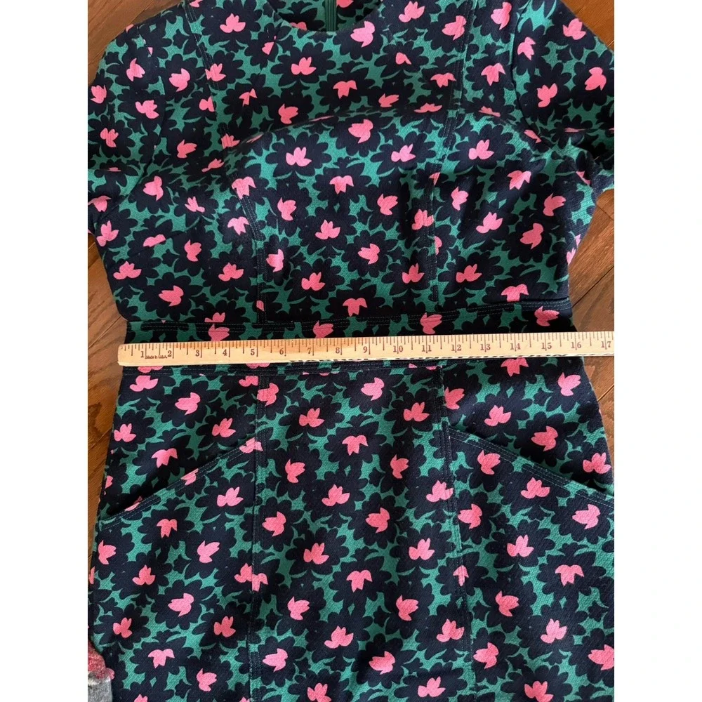 Boden Louise Textured Forest Bloom Midi‎ Sheath Dress Pockets Size 10 Green Pink - Picture 11 of 13